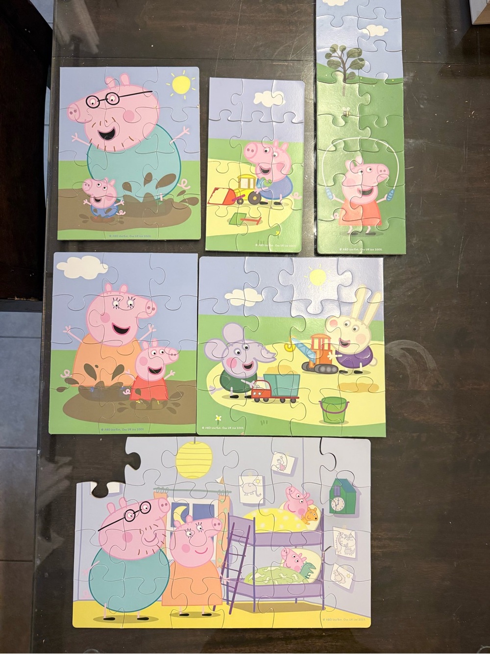 7- Peppa Pig Puzzle Set - Pink, Green, Blue Scenes numbered for easy making!